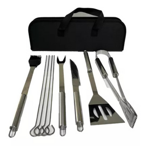 Kit Churrasco De Luxo 9 Peças Inox Profissional C/ Maleta